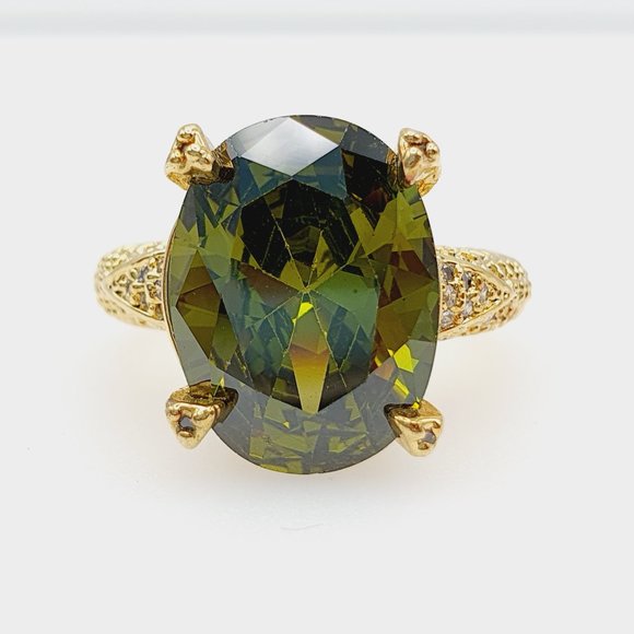 💥  18K Gold Plated Beautiful Green CZ Women Promise Ring, FB16FA1024 - Picture 3 of 3